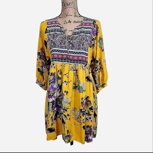Umgee Mini Dress Yoked Hippie Boho Floral Medium M